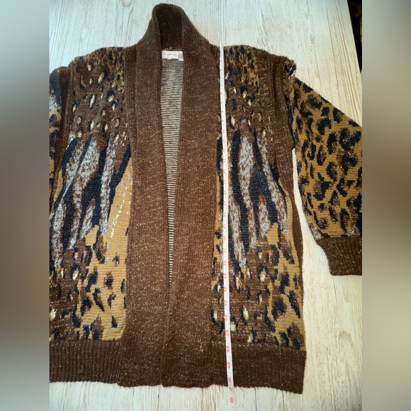 Vintage 80s Cardigan Sweater Multi Animal Print Metallic Leopard Pockets L - Picture 12 of 15